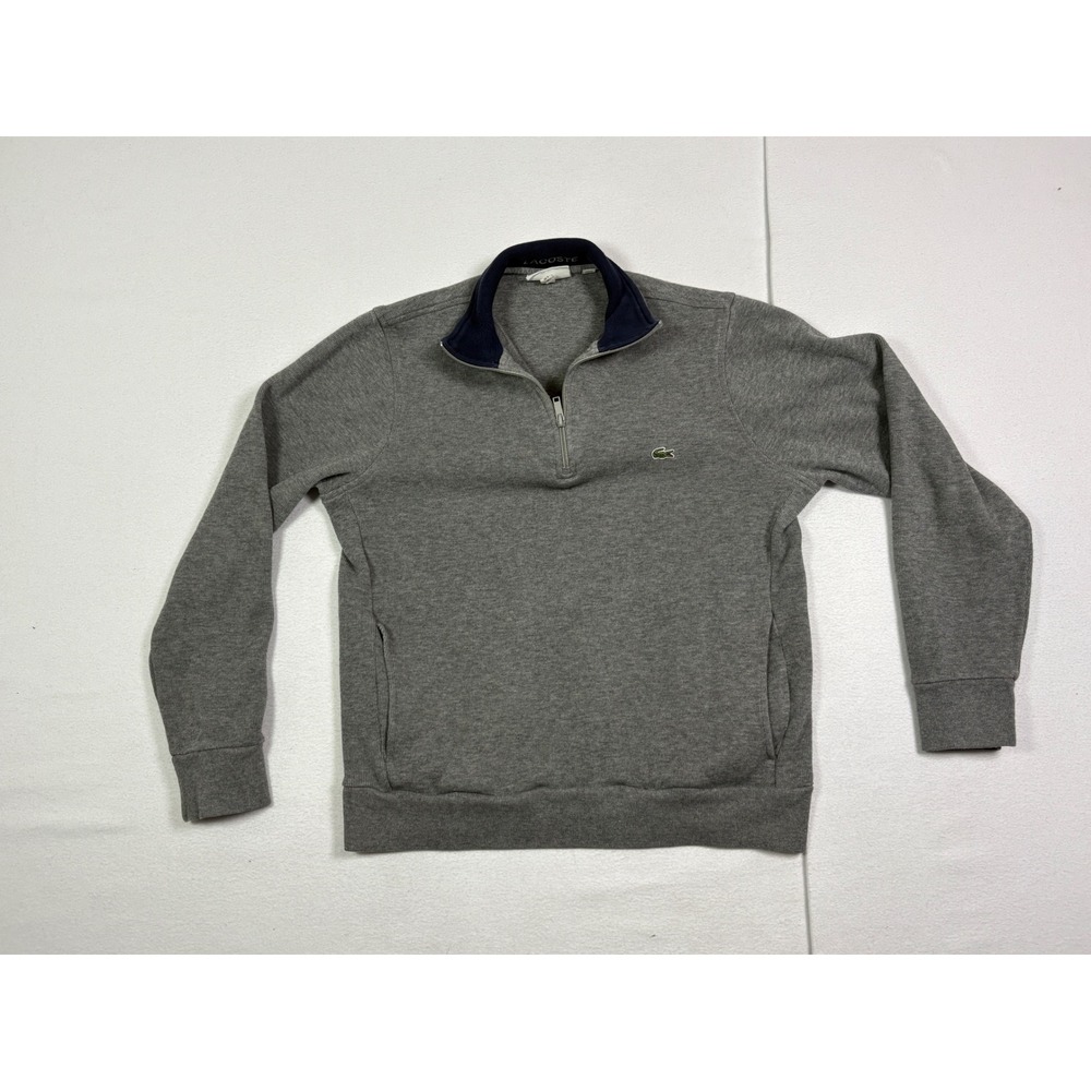 Lacoste Mens Quarter Zip Pullover Sweater Gray Cotton Size US Large Fr 5